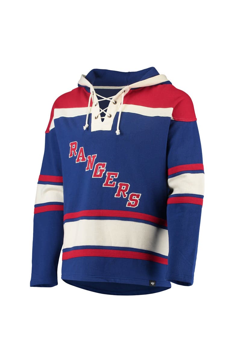 '47 Men's '47 Alexis Lafreniere Blue New York Rangers Player Name & Number Lacer Pullover Hoodie, Alternate, color, 