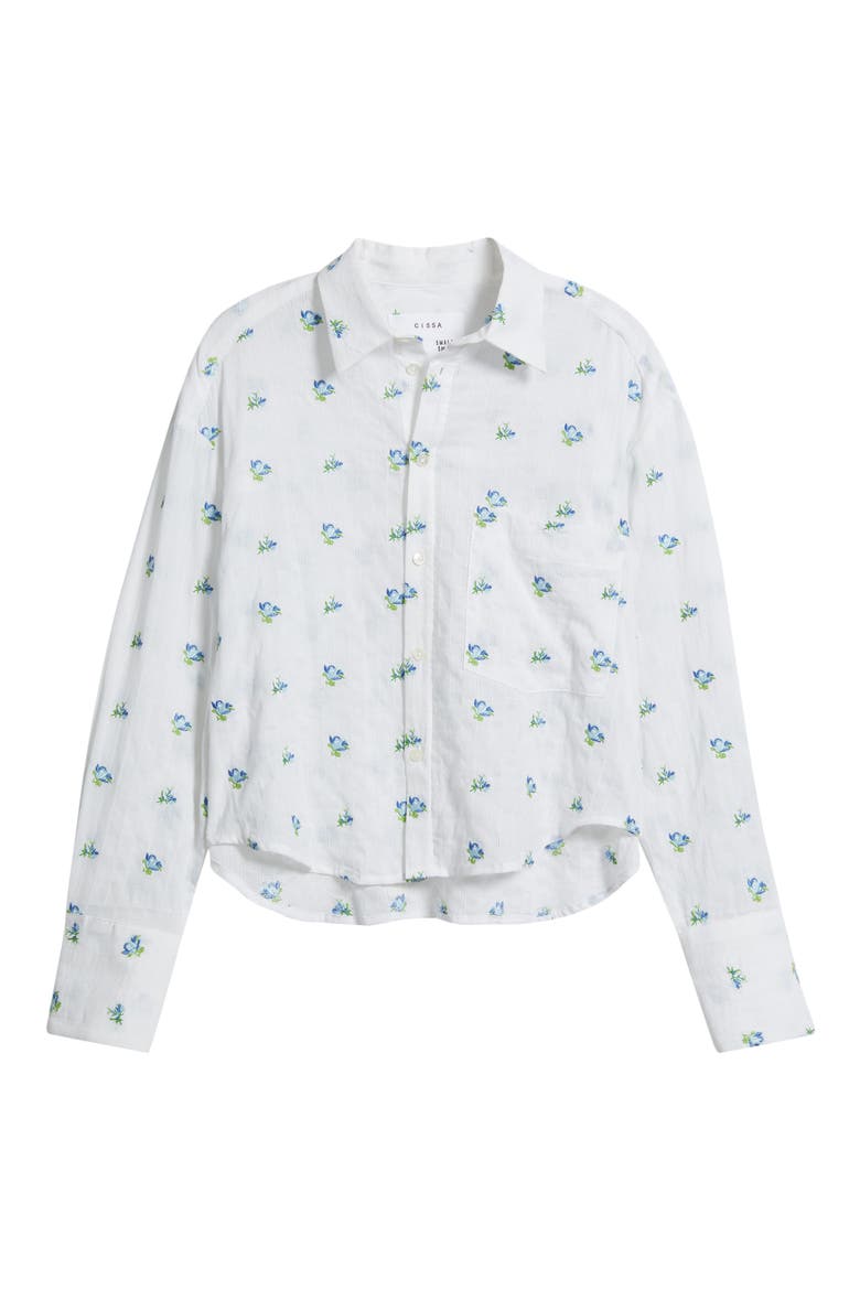 Flower Embroidered Eyelet Stripe Cotton Button-Up Shirt, Main, color, BLUE EMBROIDERED FLORAL