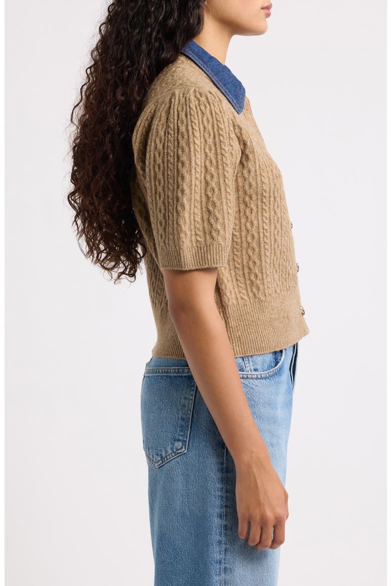 Lane Denim Collar Cable Stitch Cardigan, Alternate, color, CEDAR