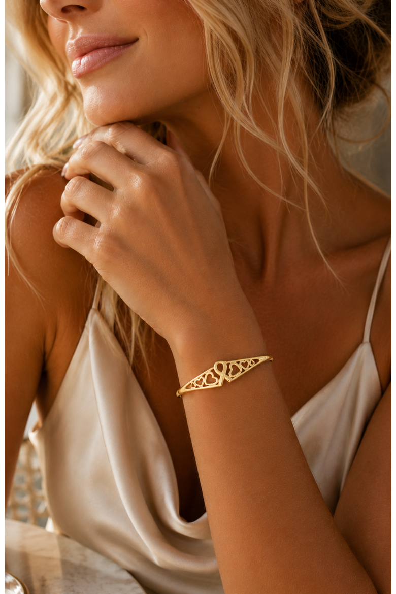 Choose Hope Cancer Awareness Heart Engraved Adjustable Cuff Bracelet, Alternate, color, Gold