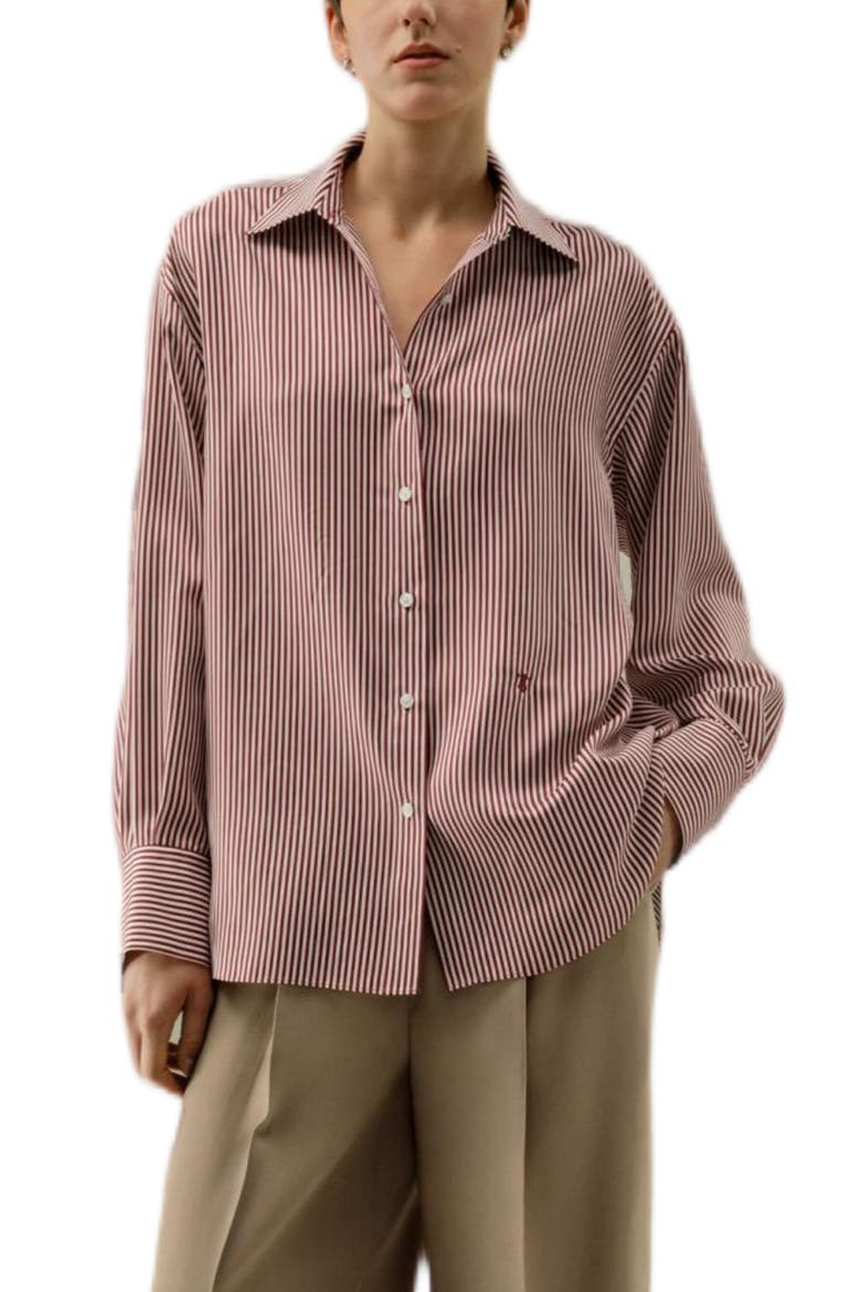 Women's Ancora Red Oversized Striped Shirt, Main, color, Red-White Pinstripes