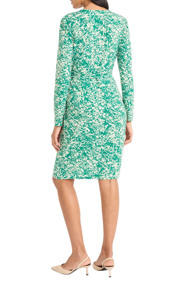 Maggy London Print Long Sleeve Wrap Dress, Alternate, color, Cream/ Emerald Green
