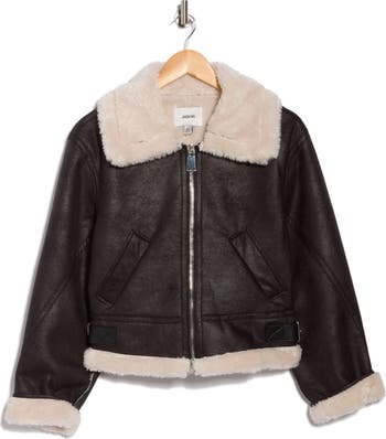 Faux Shearling & Faux Leather Crop Jacket