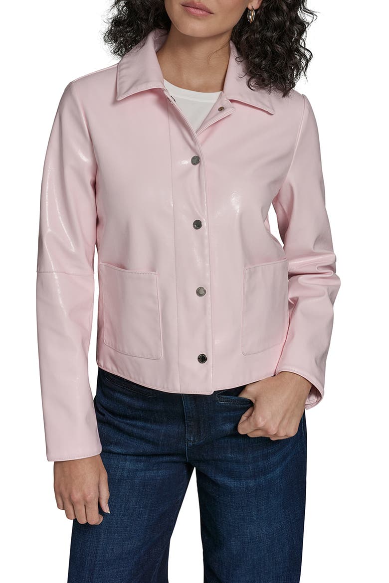 Snap Front Patent Leather Shirt Jacket, Main, color, BLUSH