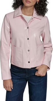 KARL LAGERFELD Snap Front Patent Leather Shirt Jacket