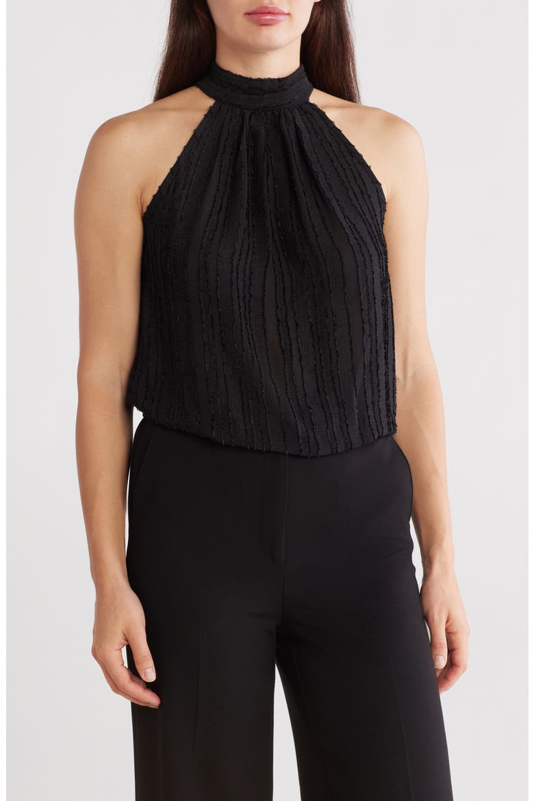Sheer Texture Halter Neck Top, Main, color, BLACK