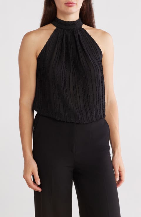 Sheer Texture Halter Neck Top