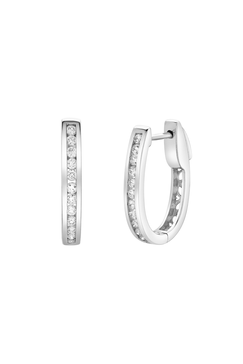 Callaluna Channel-Set Diamond Huggie Hoop Earrings in 14K Gold, Main, color, 14K White Gold