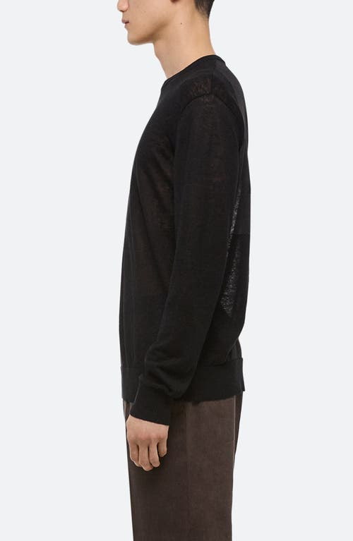 Helmut Lang Sheer Logo Linen Long Sleeve T-shirt In Black