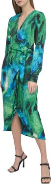 DKNY Long Sleeve Faux Wrap Midi Dress