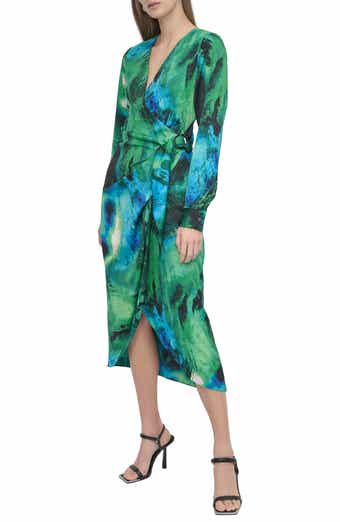 DKNY Long Sleeve Faux Wrap Midi Dress