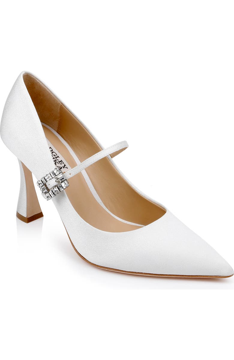 Badgley Mischka Collection Antonia Pointed Toe Mary Jane Pump, Main, color, White Crepe