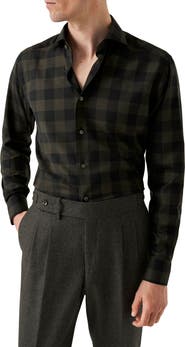 Eton Slim Fit Plaid Wool Dress Shirt