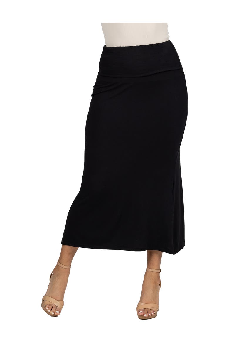 24seven Comfort Apparel Comfortable Foldover Maxi Skirt, Main, color, Black