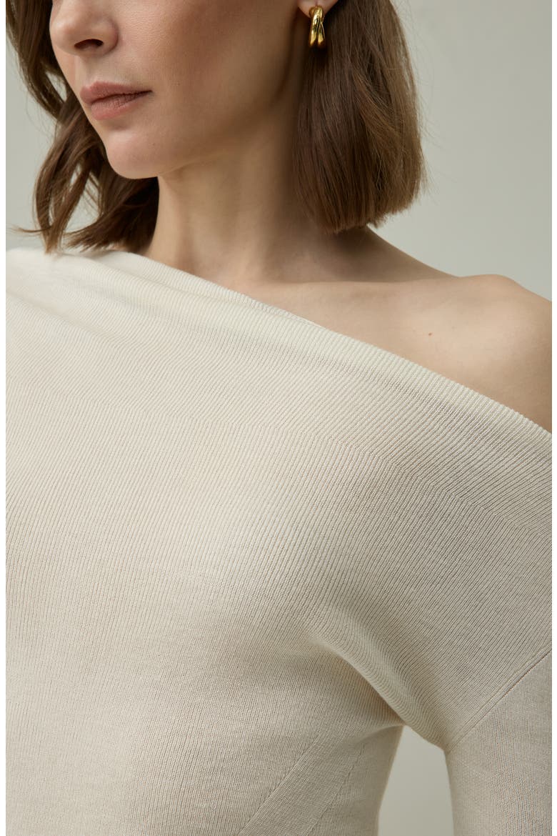 Elegant Off-Shoulder Silk-Cashmere Top, Alternate, color, Lily White