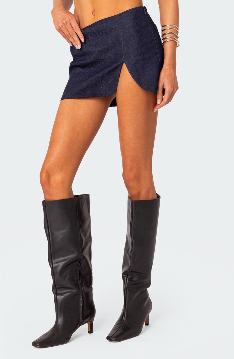 EDIKTED Jemma Side Slit Denim Miniskirt, Alternate, color, 