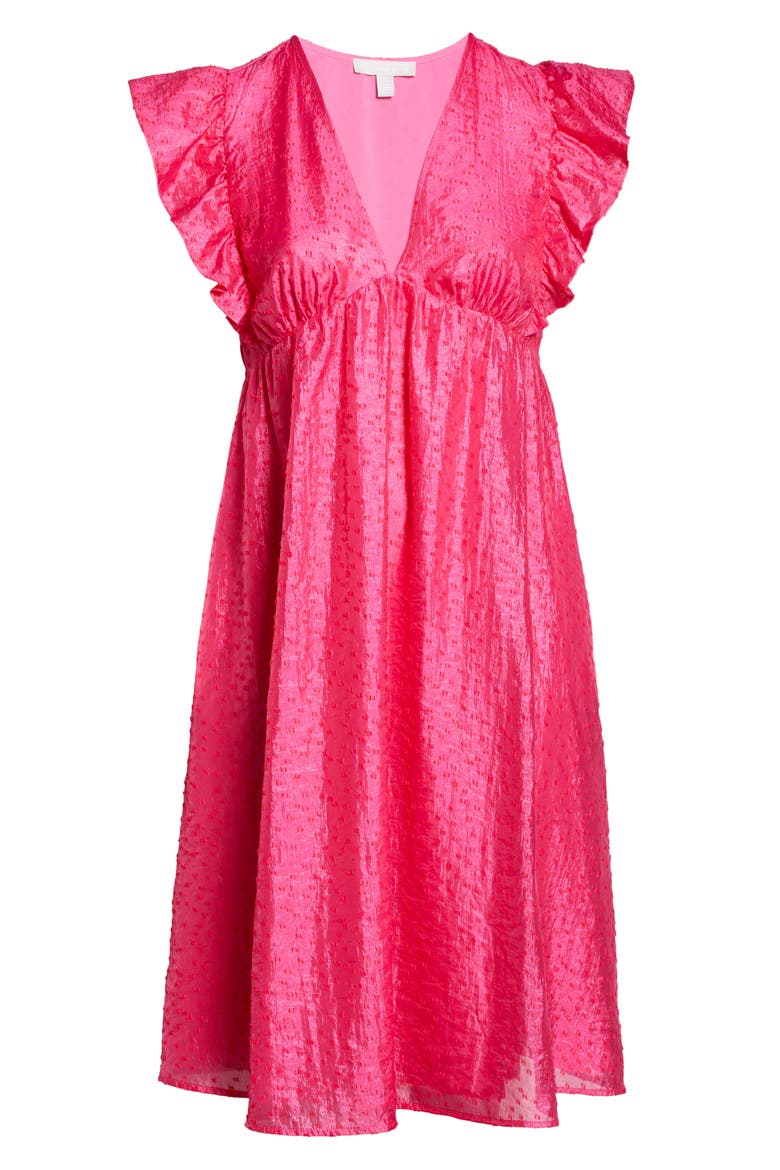 Ruffle Cap Sleeve Organza Midi Dress, Alternate, color, PINK PETAL