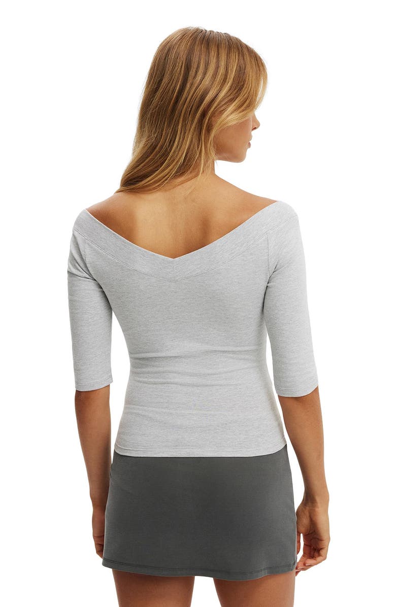 Cotton On Women's Off Shoulder V Neck 3/4 Tee, Alternate, color, Grey Marle