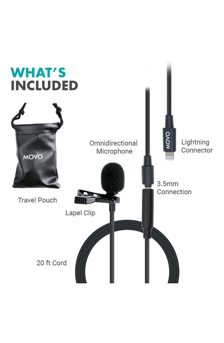 MOVO iLav-L Digital Lavalier Omnidirectional Clip on Microphone, Alternate, color, Black