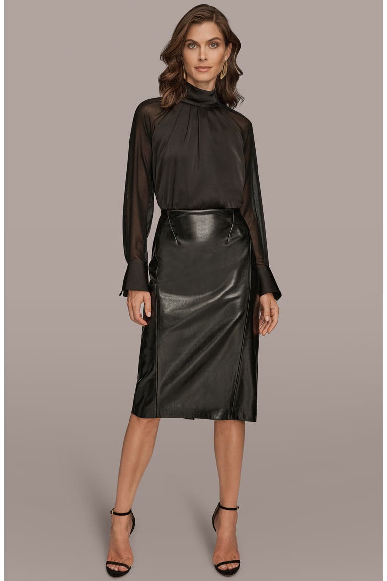 Seam Faux Leather Pencil Skirt, Alternate, color, BLACK
