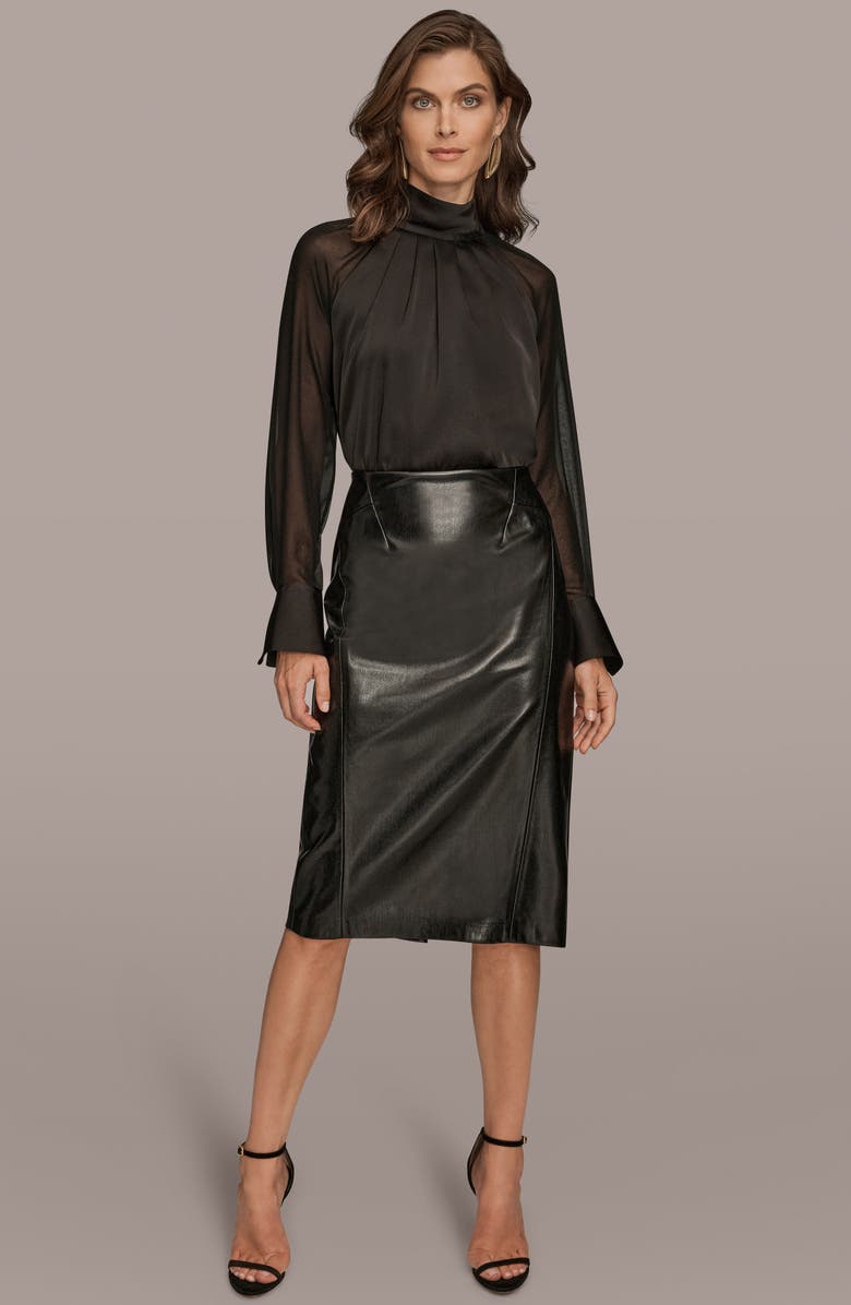Donna Karan New York Seam Faux Leather Pencil Skirt, Alternate, color, Black