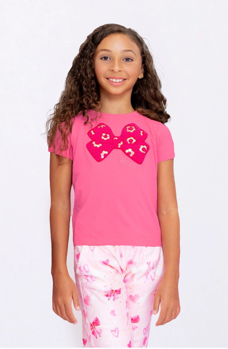 Preppy Goose Sequin Bow Applique Short Sleeve Tee, Alternate, color, Fuschia
