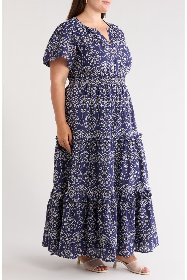 Viridiana Tiered Floral Eyelet Maxi Dress, Alternate, color, DENIM BLUE