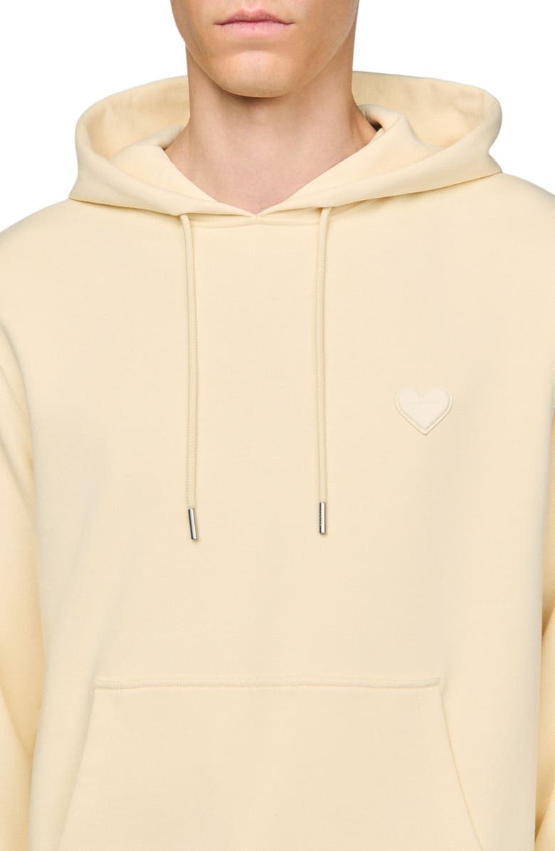 SANDRO Heart patch hooded sweatshirt, Alternate, color, Butter Cream