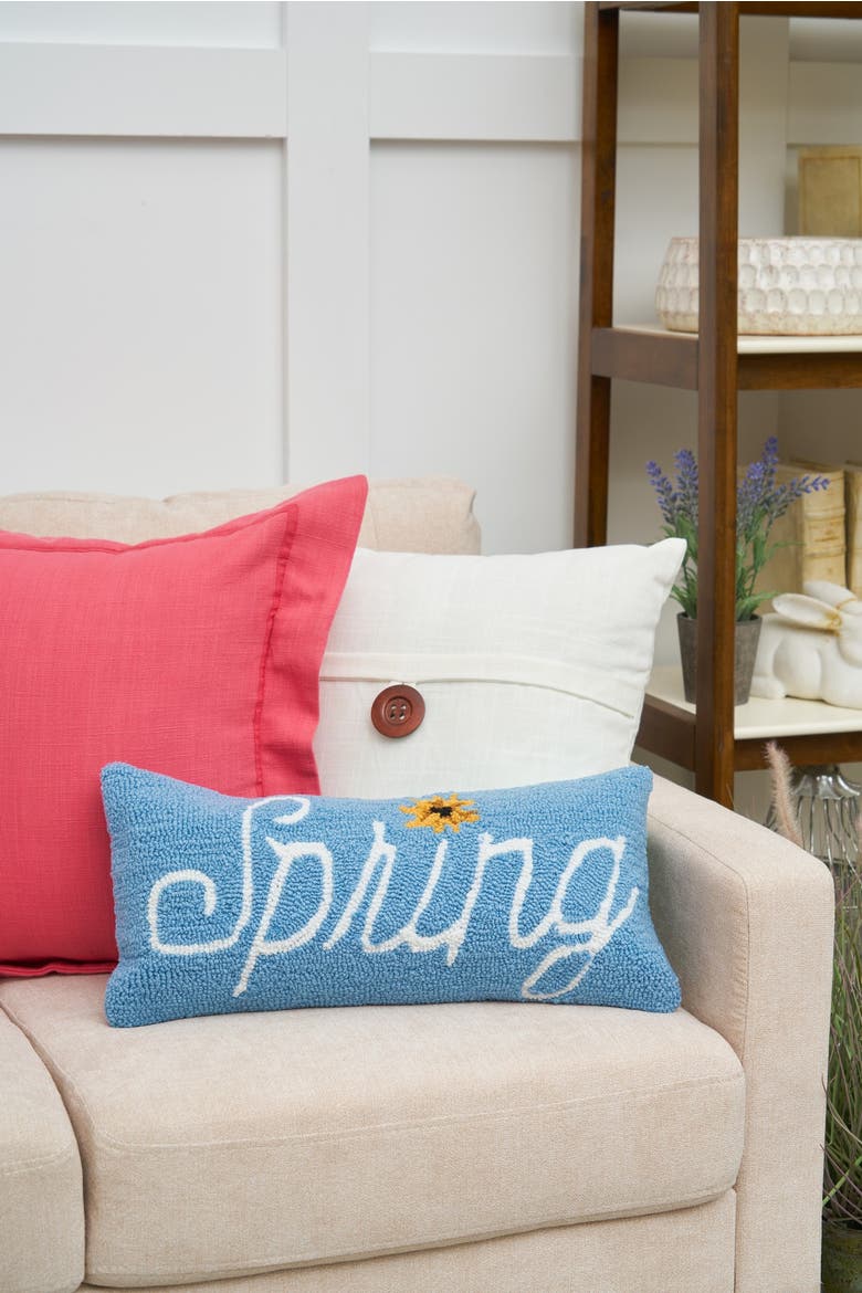 "Spring" Sunflower Hooked Lumbar Accent Pillow 10" x 20", Alternate, color, Blue