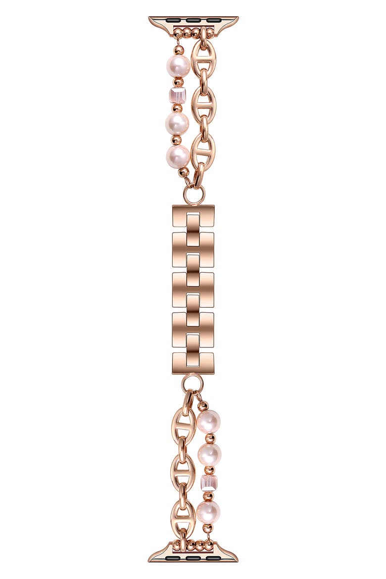 Luna Imitation Pearl Apple Watch® Bracelet Watchband, Main, color, ROSE GOLD