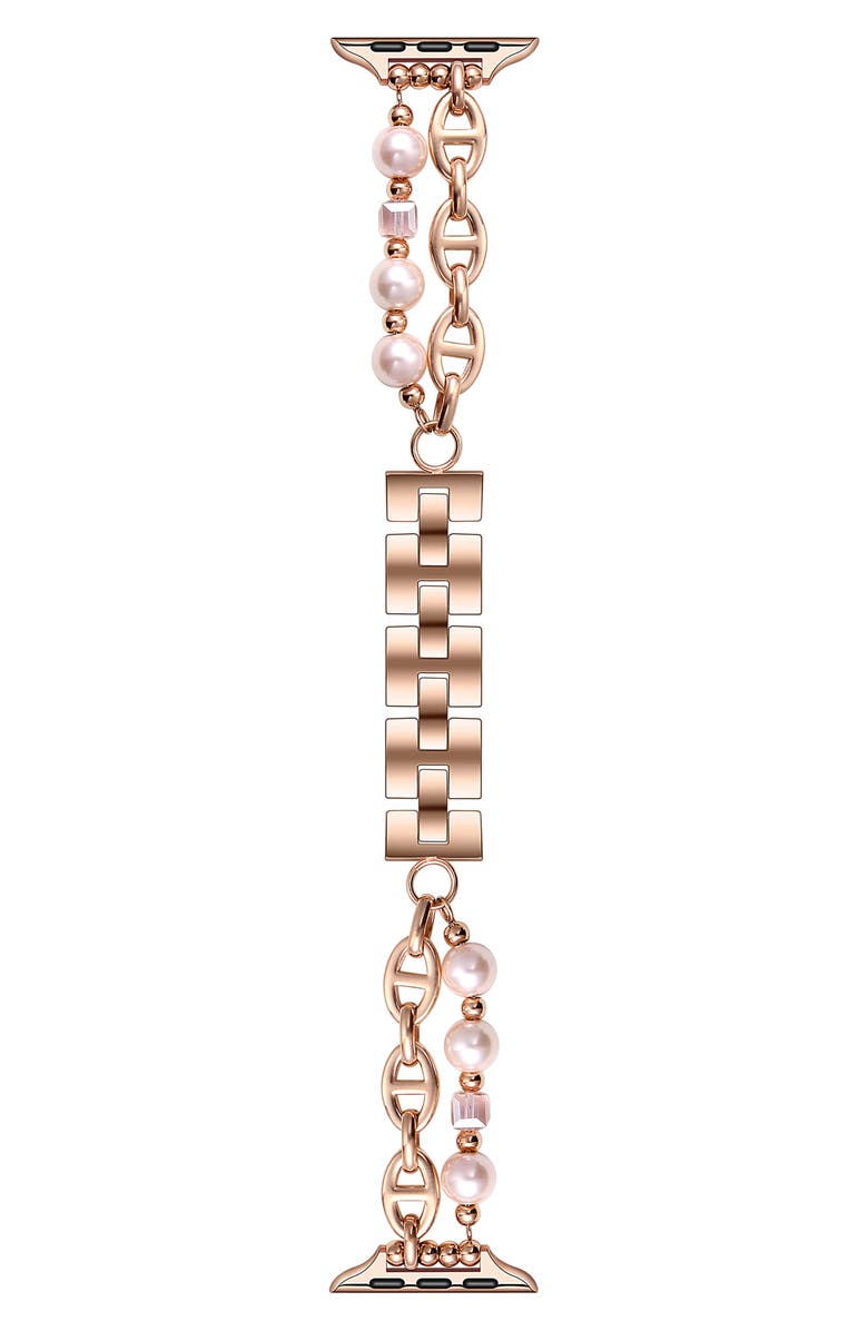 The Posh Tech Luna Imitation Pearl Apple Watch<sup>®</sup> Bracelet Watchband, Main, color, Rose Gold