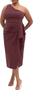 City Chic Priyanka Ruffle One-Shoulder Midi Dress