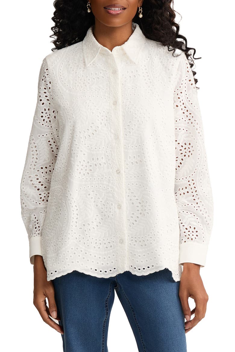 Cotton Eyelet Button-Up Shirt, Main, color, NATURAL WHITE