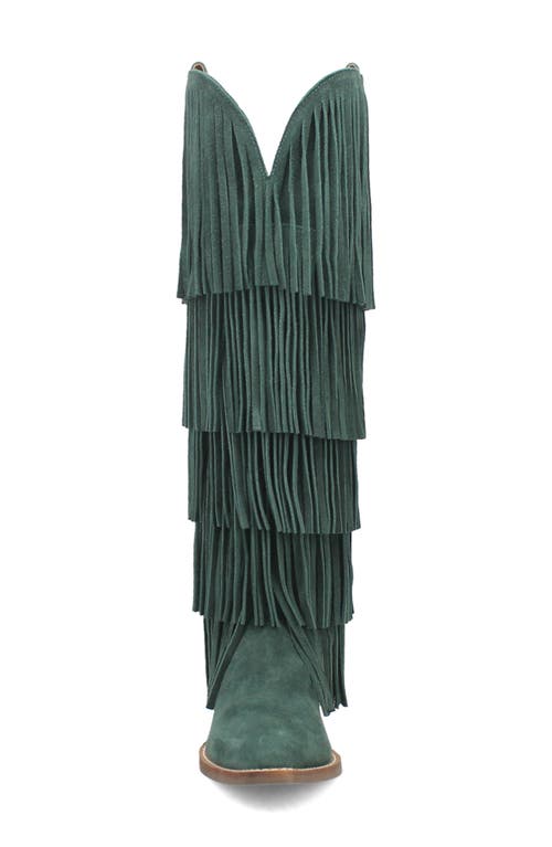 Dingo Wild Child Fringe Knee High Western Boot In Green