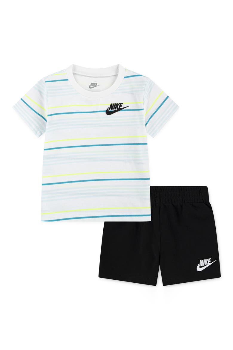 Stripe T-Shirt & French Terry Shorts Set, Main, color, BLACK