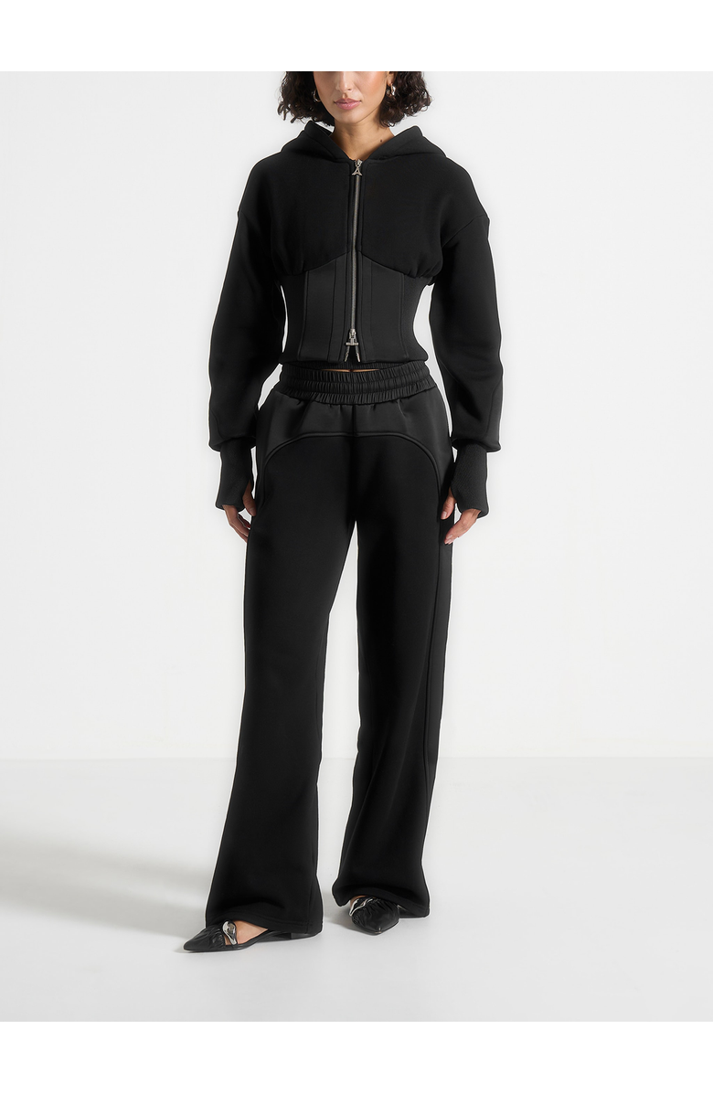 Manière De Voir Brune Corset Jersey And Satin Zip Hoodie, Alternate, color, Black