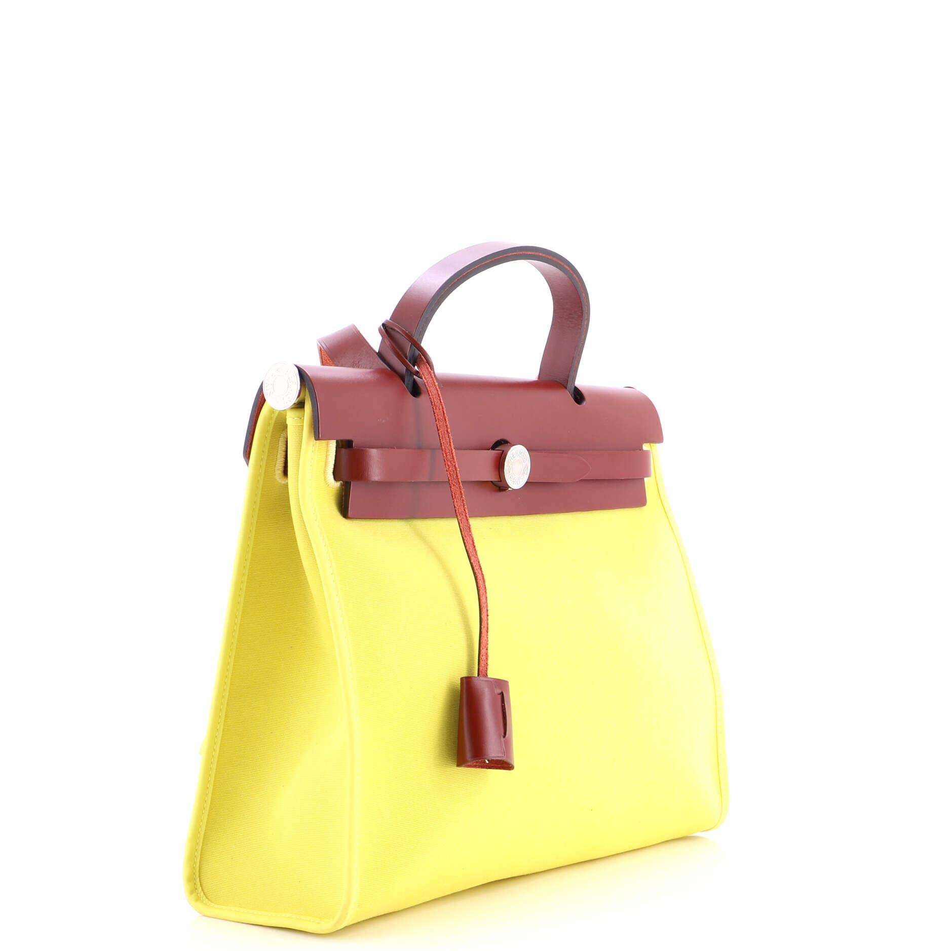 Pre-Owned Hermes Herbag Zip Leather and Toile 31, Alternate, color, Lime