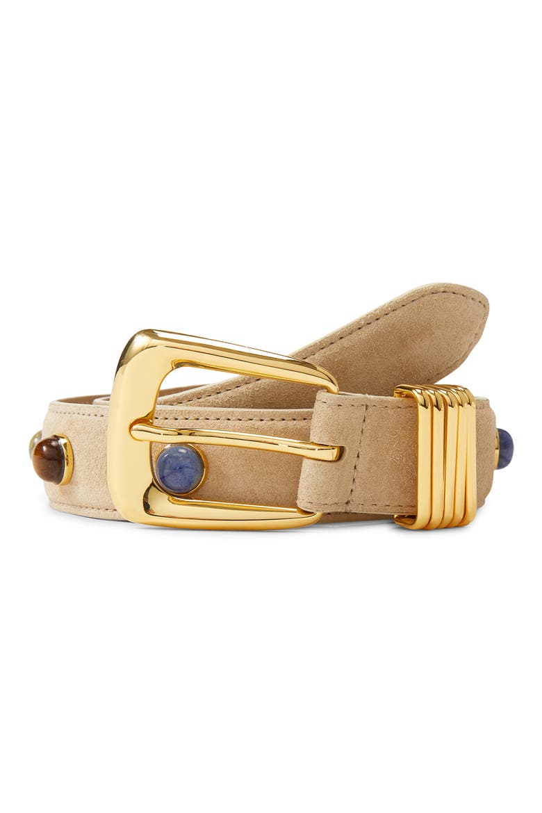 Arch Stone Embellished Suede Belt, Alternate, color, STONE KHAKI