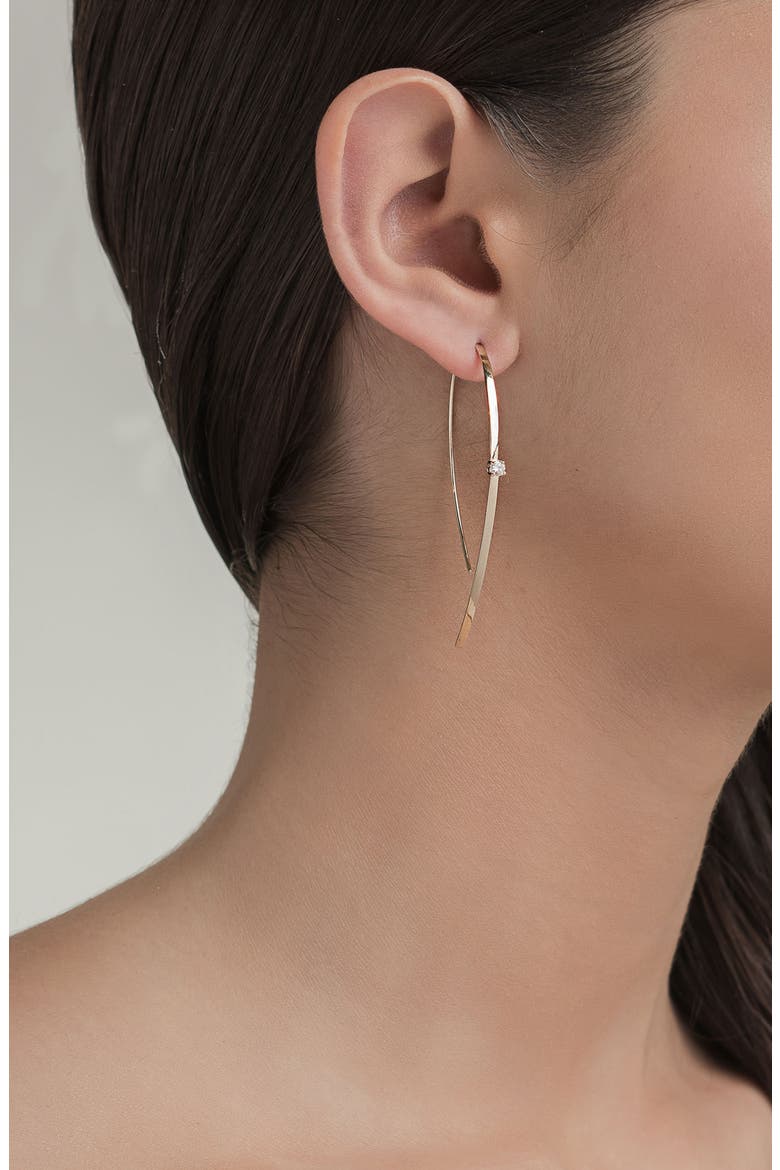Solo Flat Hooks on Hoops Earrings, Alternate, color, YELLOW GOLD/ DIAMOND