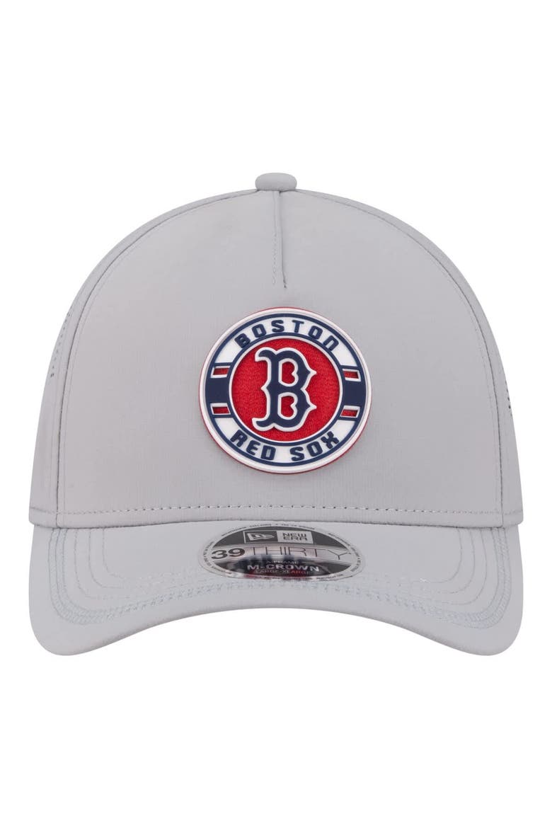 Men's New Era Gray Boston Red Sox Patch 39THIRTY A-Frame M-Crown Perforated Flex Hat, Alternate, color, Gray