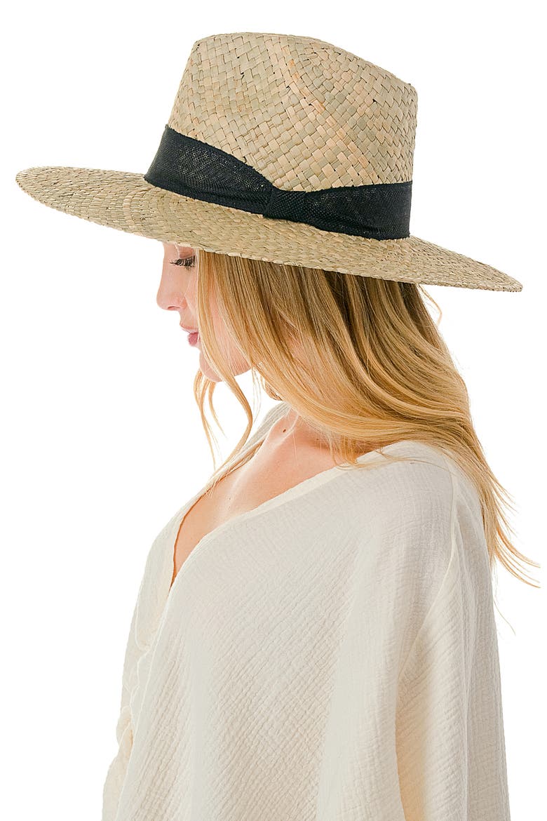 Ribbon Band Straw Panama Hat, Alternate, color, BLACK