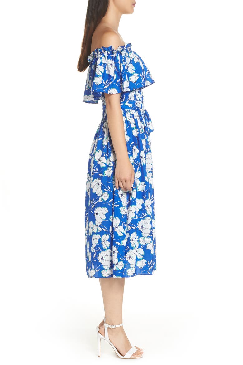 Eliza Off the Shoulder Midi Dress, Alternate, color, COBALT