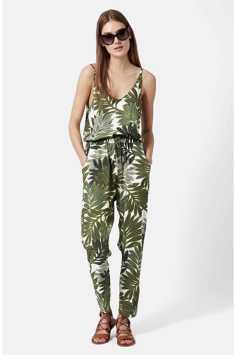 Palm Leaf Print Jumpsuit, Main, color, GREEN MULTI