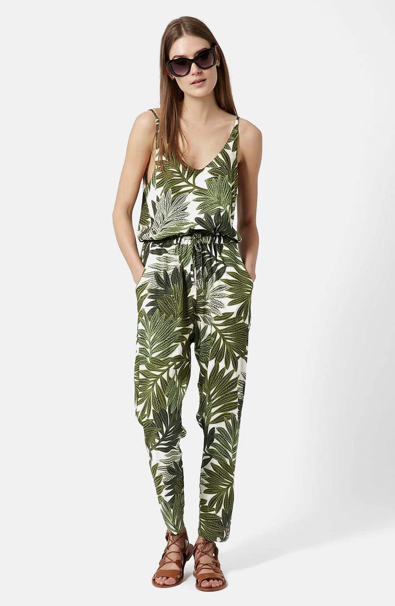 Topshop Palm Leaf Print Jumpsuit, Main, color,