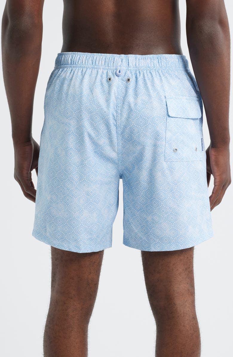 Peter Millar Sintra Geo Print Swim Trunks, Alternate, color, Cottage Blue