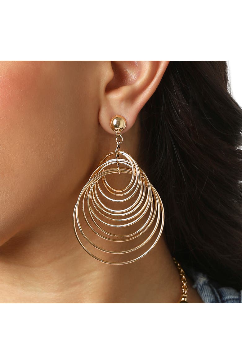 Multi Hoop Drop Earrings Yellow Gold-Tone, Statement Hoops, Alternate, color, Gold-Tone