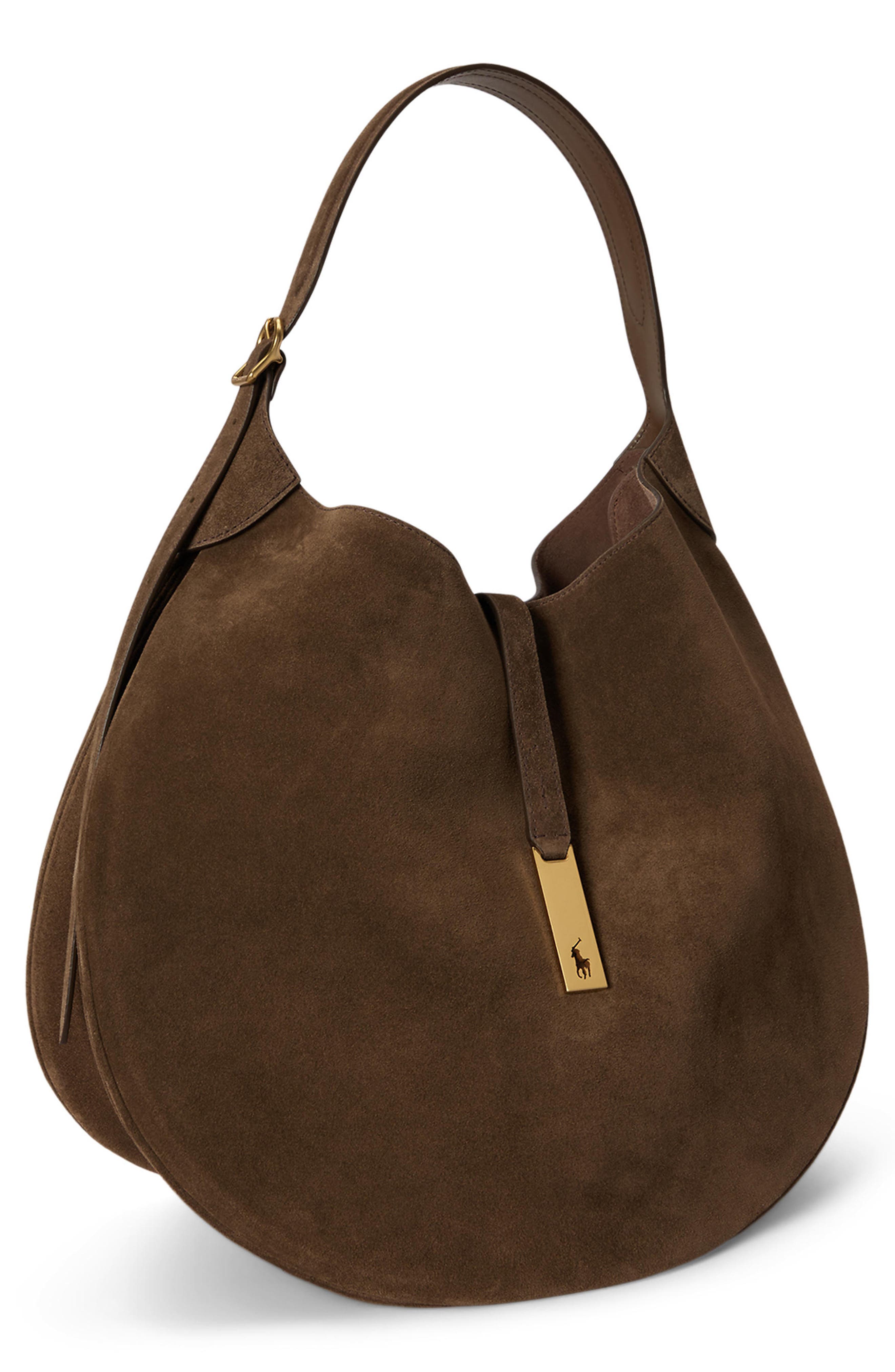 Polo ID Suede Shoulder Bag, Alternate, color, GINGERBREAD