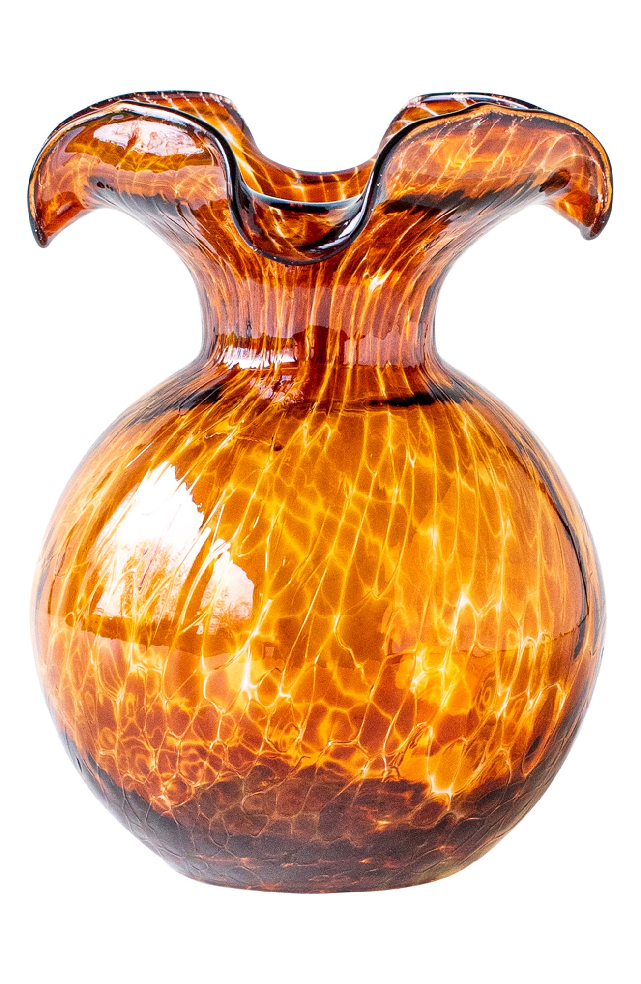 VIETRI Hibiscus Fluted Glass Vase - Brown, Medium