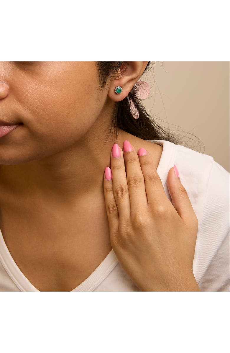 Haus of Brilliance 10K Gold Gemstone and 1/6 Cttw Diamond Halo Stud Earring, Alternate, color, White | Green Emerald