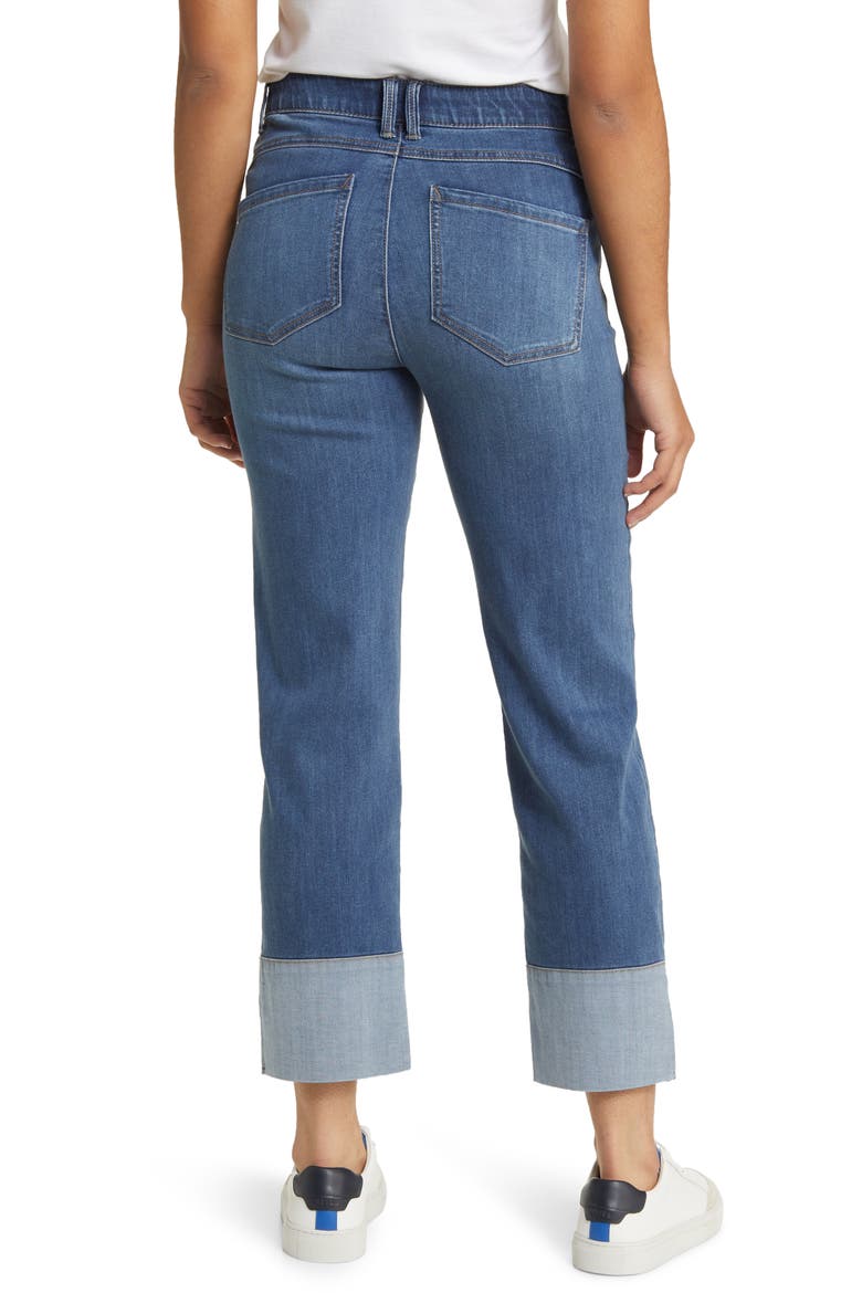 'Ab'Solution Tacked Cuff High Waist Boyfriend Jeans, Alternate, color, MID BLUE
